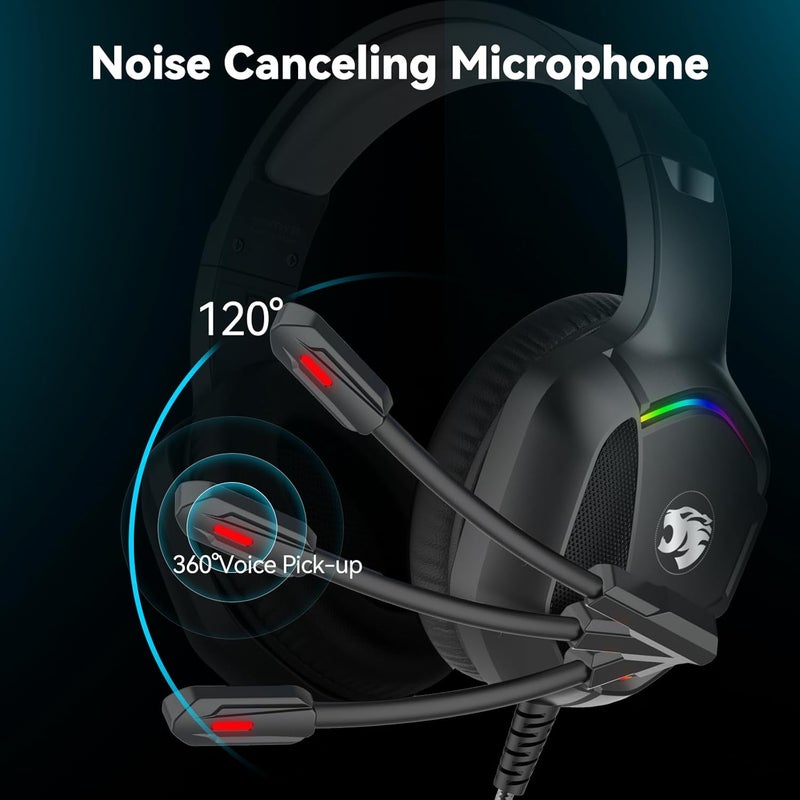 IMYB Gaming Headset with Microphone for Pc, Xbox One Series X/s, Ps4, Ps5, Switch, Stereo Wired Noise Cancelling Over-Ear Headphones with Mic, RGB, for Computer, Laptop, Mac, Nintendo, Gamer (Black) - Image 3